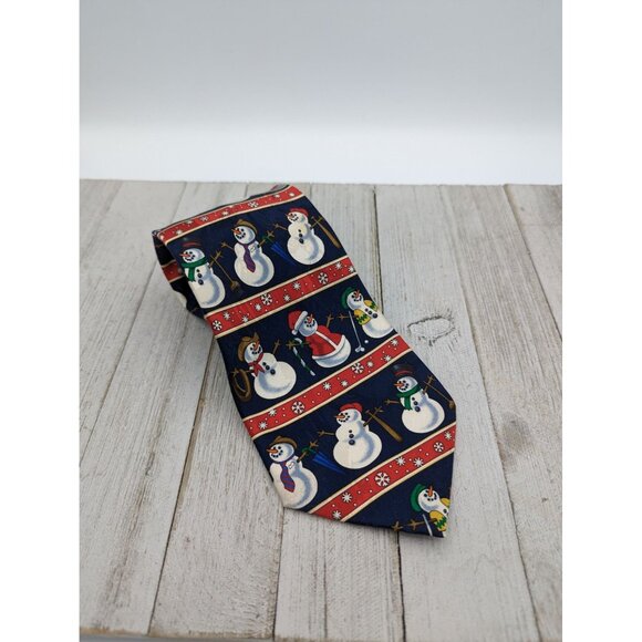 Puritan Other - Puritan Tie Snowman Blue Red Christmas 60" Silk